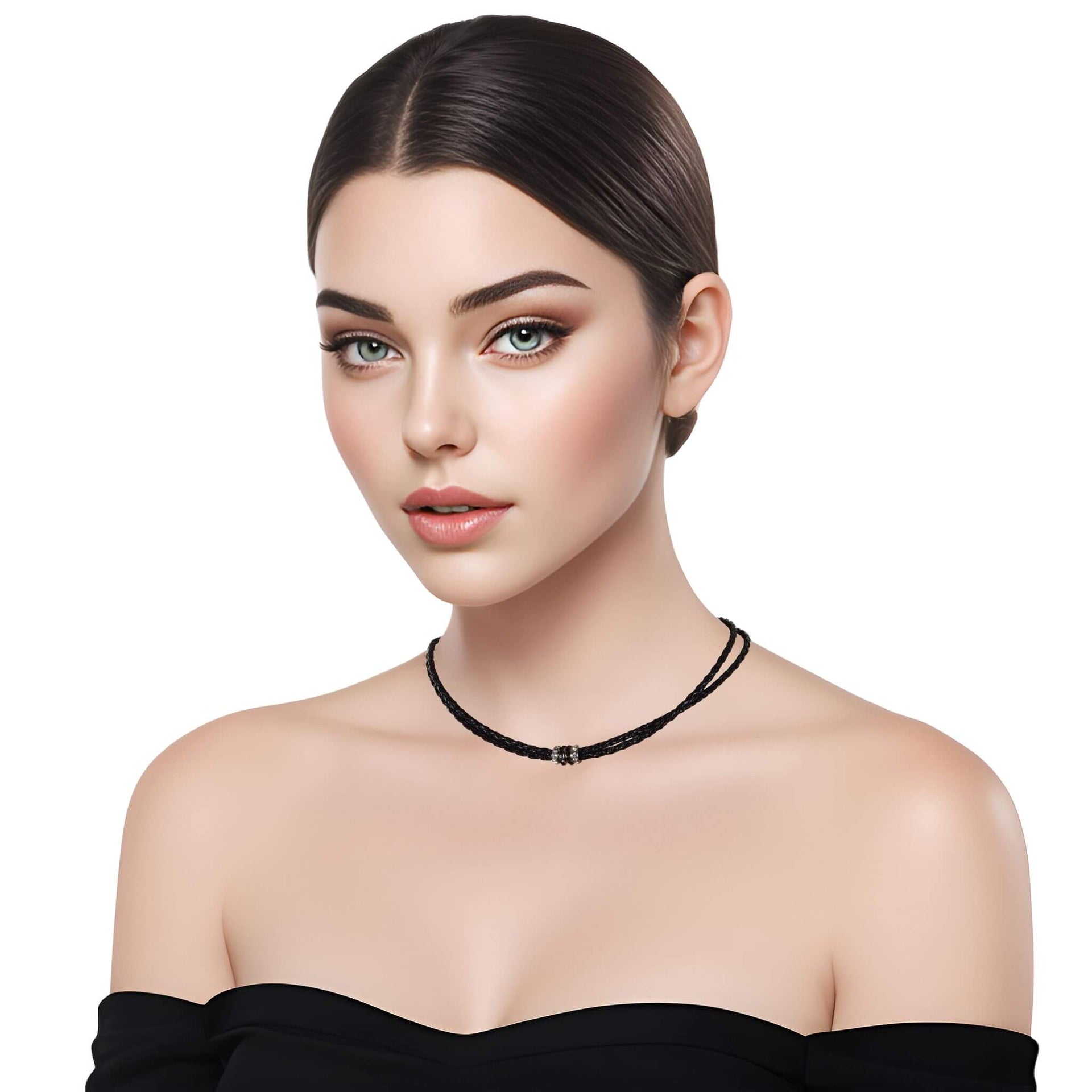 Collar gargantilla de cuero sintético negro y rondelles de strass
