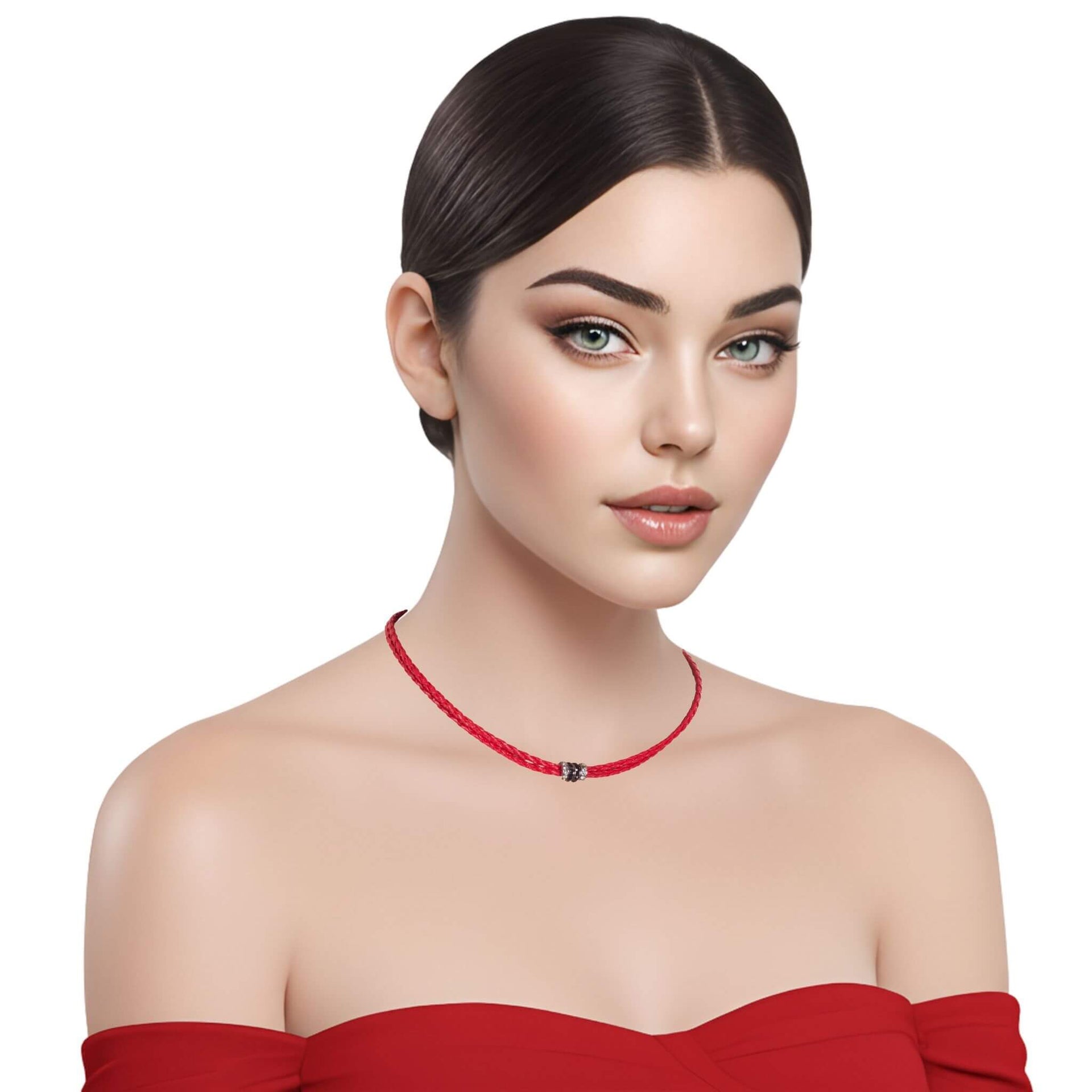 Collar gargantilla de cuero sintético rojo y rondelles de strass