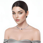 Collar gargantilla de cuero gris plata y brillantes de cristal negros