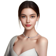 Collar gargantilla de cuero gris plata y brillantes de cristal negros