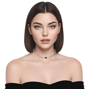 Collar gargantilla de cuero gris plata y brillantes de cristal negros