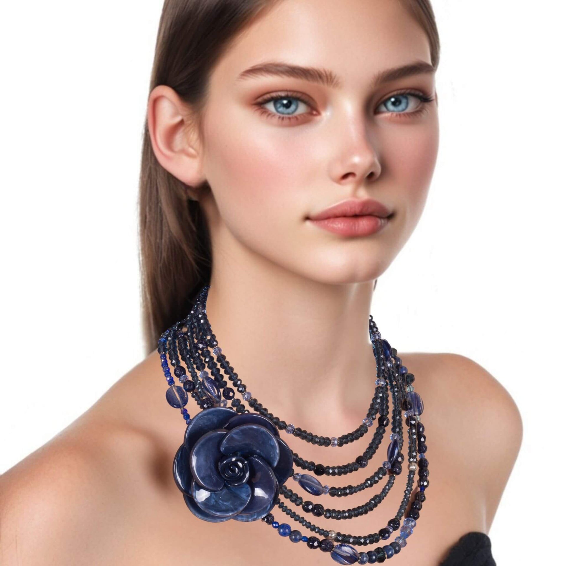 Collar de aventurina facetada y cristal azul
