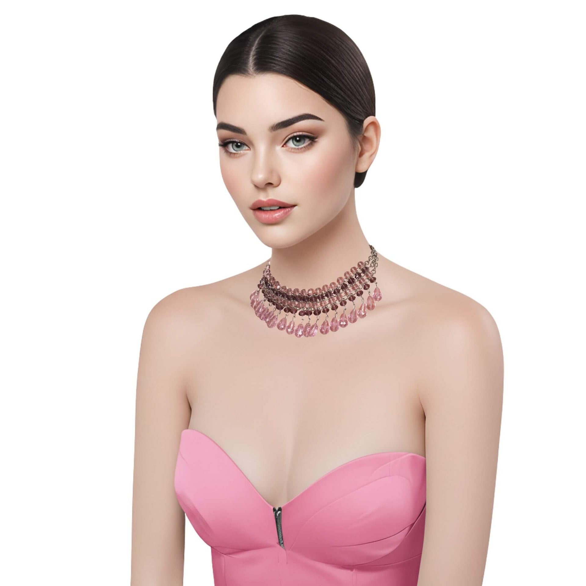 Collar de cristal de lágrimas rosas colgantes