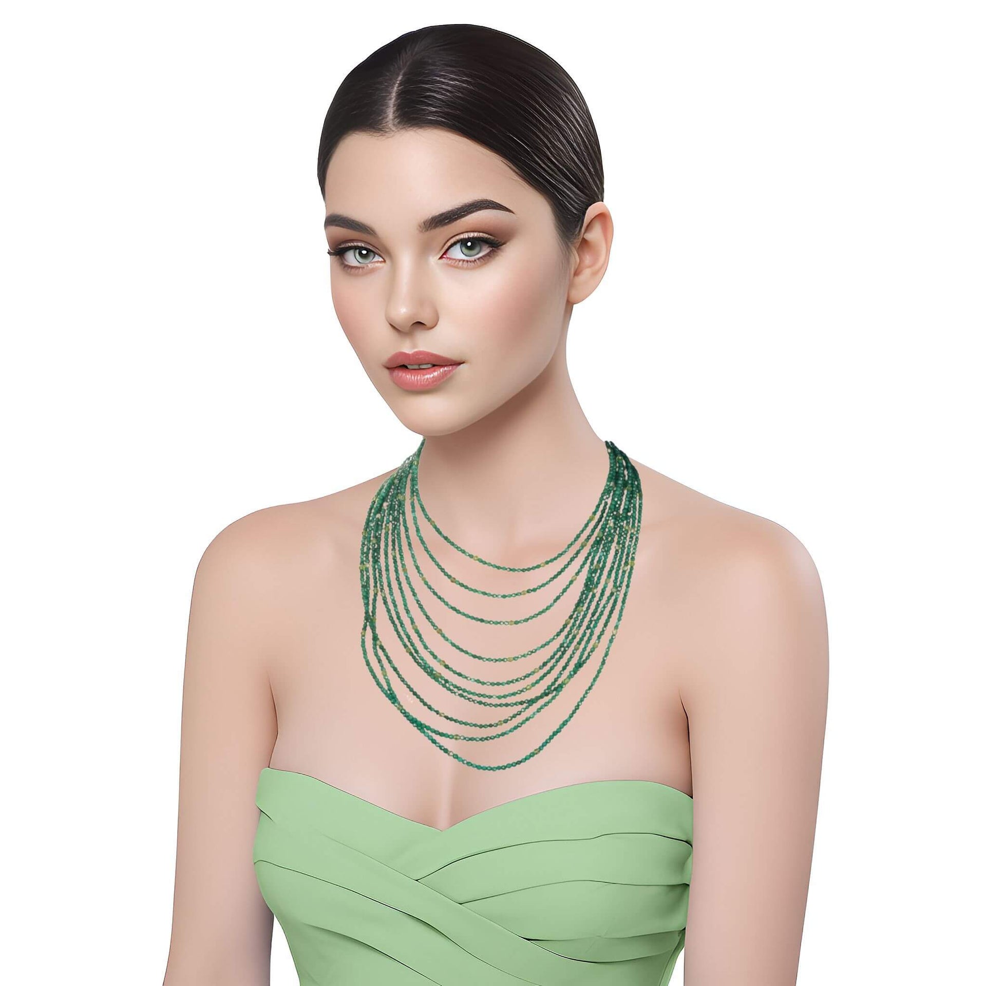 Collar de jade verde de 10 vueltas