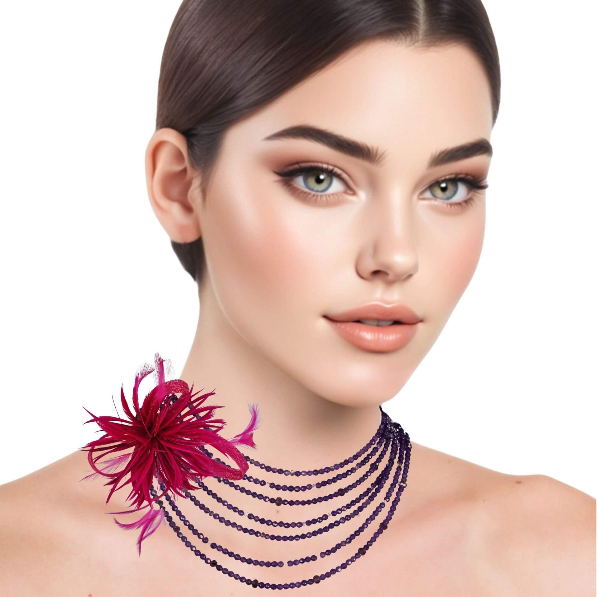 Collar de ágata morada de 7 vueltas con broche decorativo