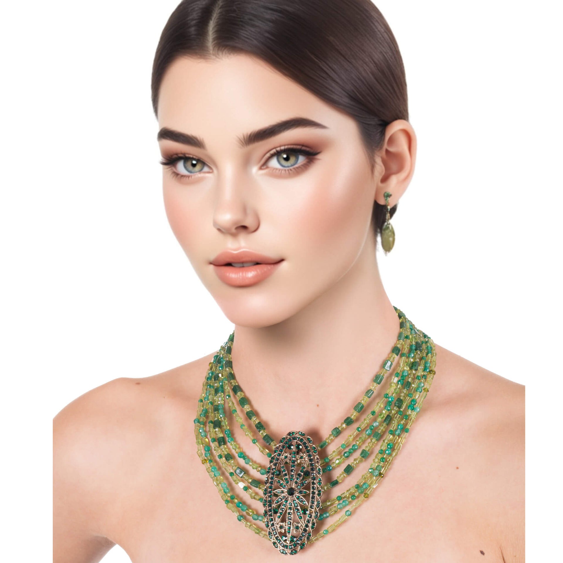 Collar de jade y piedras naturales variadas verdes