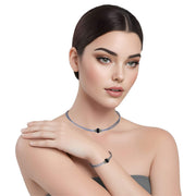 Set conjunto de pulsera y collar de cuero plata y strass negro