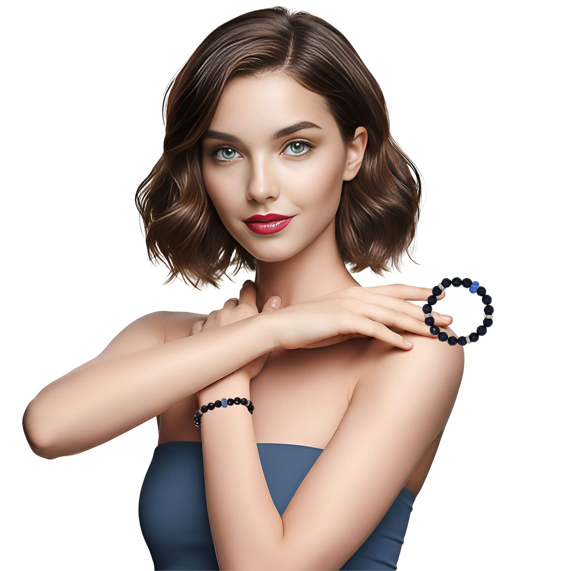 Pulsera de aventurina azul y central de brillantes de cristal celeste