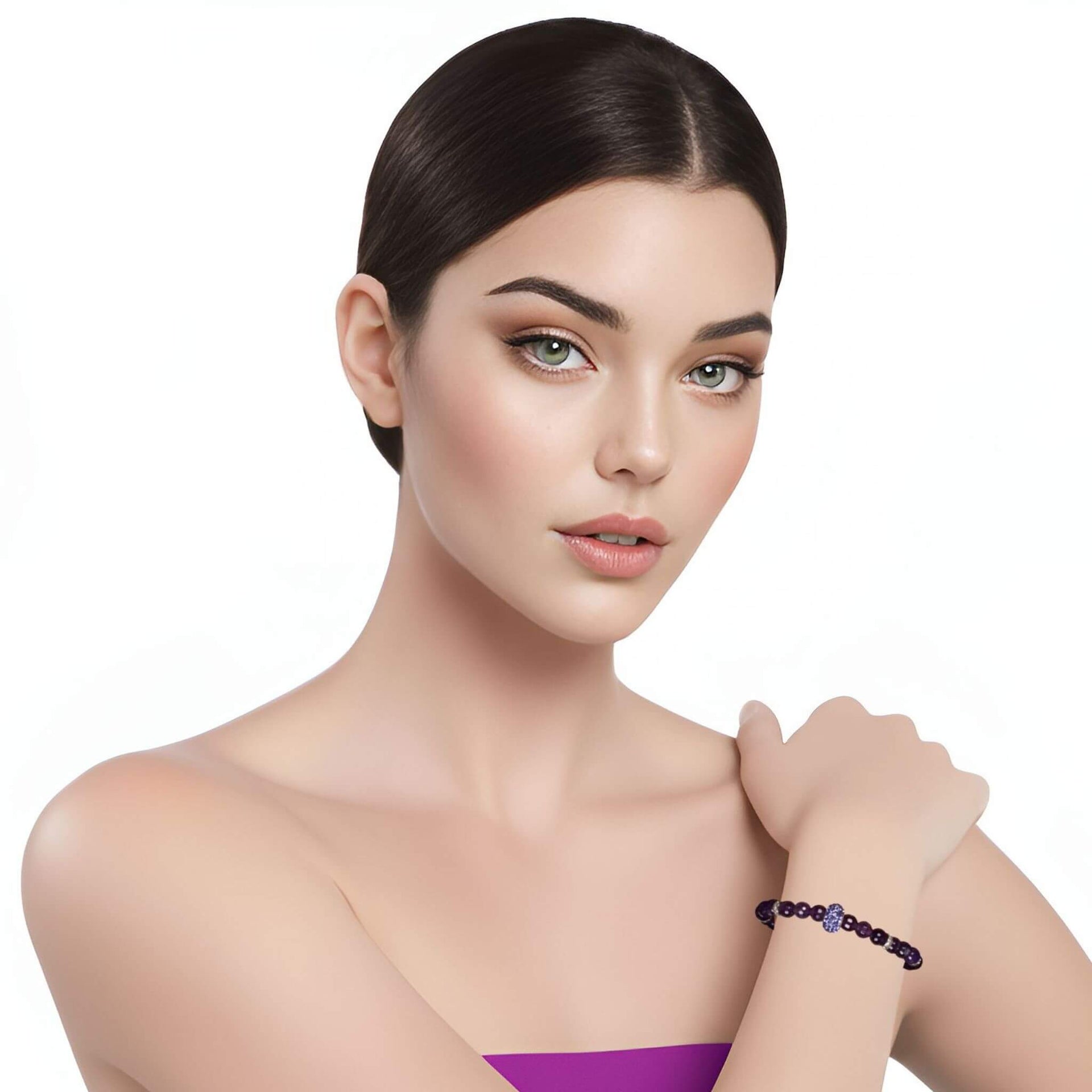 Pulsera de amatista y central de brillantes de cristal morado