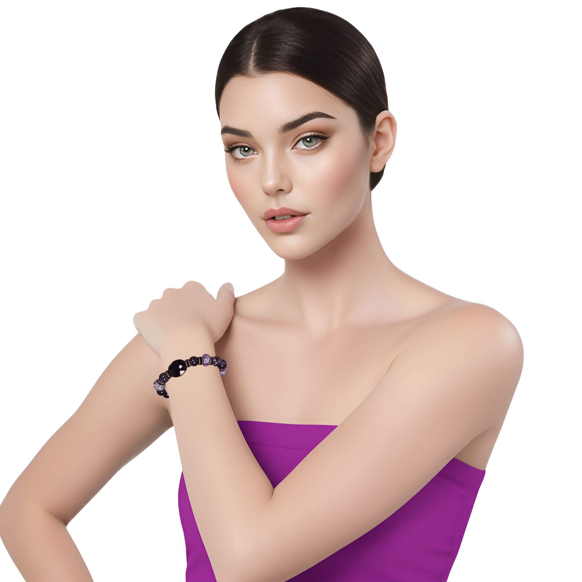 Pulsera de amatista morada y concha lila