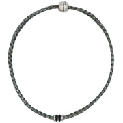 Collar de cuero sintético trenzado gris y rondelles de strass