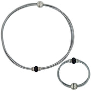 Set conjunto de pulsera y collar de cuero plata y strass negro