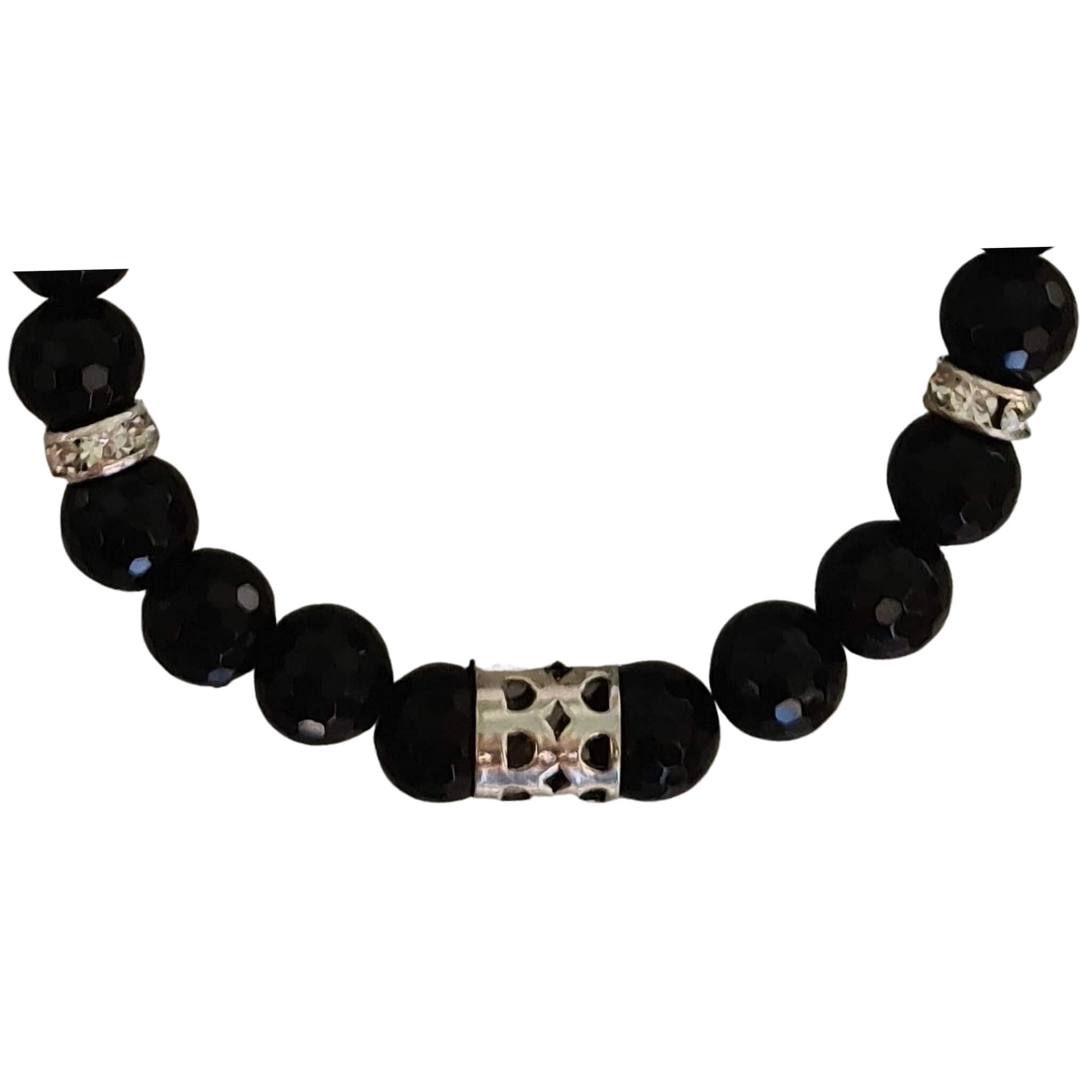 Escondenudos de plata calada de pulsera de ónix facetado