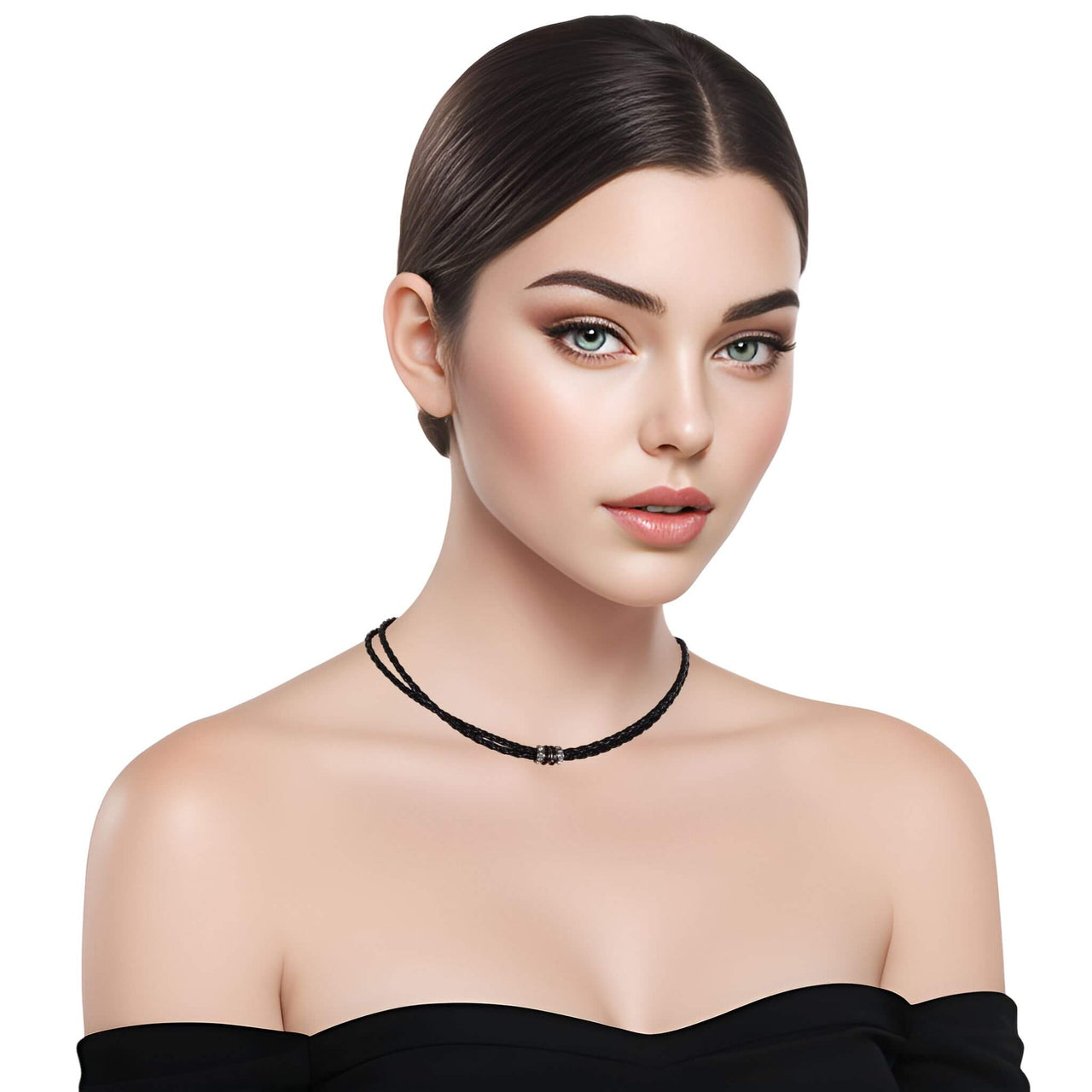 Collar gargantilla de cuero sintético negro y rondelles de strass