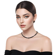 Collar gargantilla de cuero sintético negro y rondelles de strass