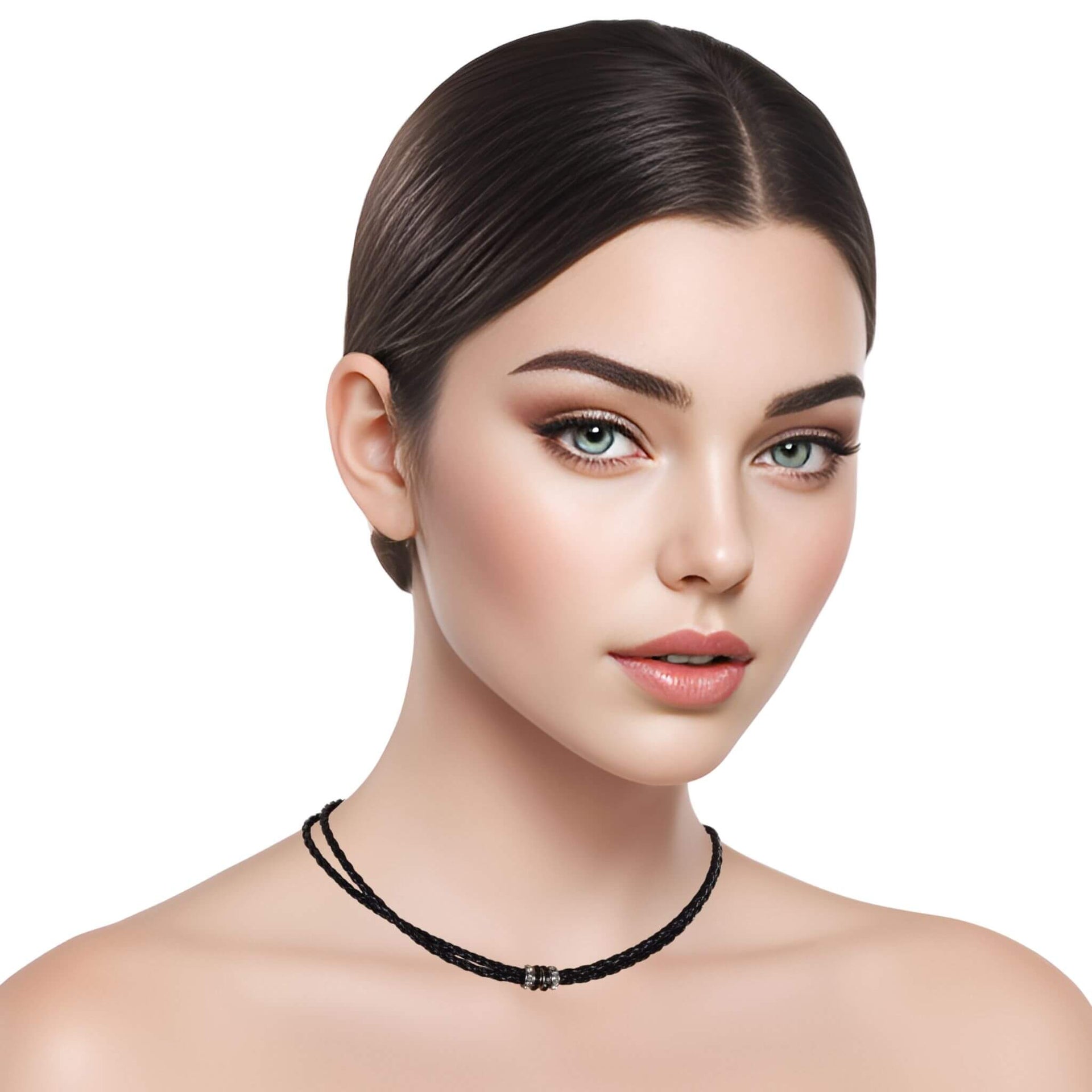 Collar gargantilla de cuero sintético negro y rondelles de strass