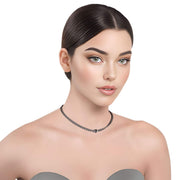 Collar gargantilla de cuero sintético trenzado gris y rondelles de strass