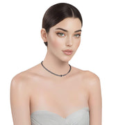 Collar gargantilla de cuero sintético trenzado gris y rondelles de strass