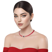 Collar gargantilla de cuero rojo y brillantes de cristal negro