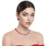 Collar gargantilla de cuero rojo y brillantes de cristal negro