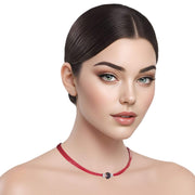 Collar gargantilla de cuero rojo y brillantes de cristal negro