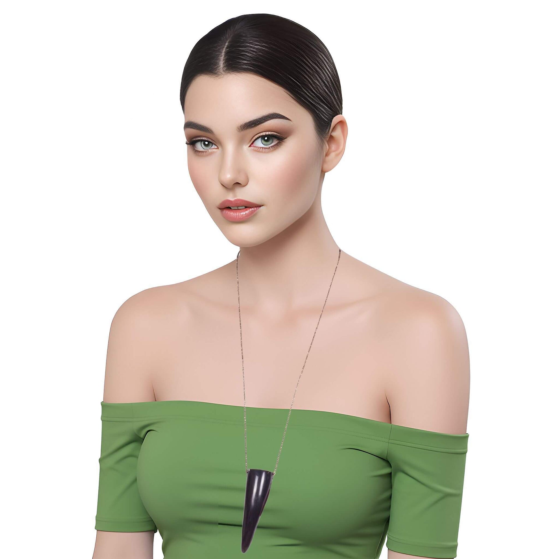 Collar colgante con cuerno natural de vaca marrón oscuro