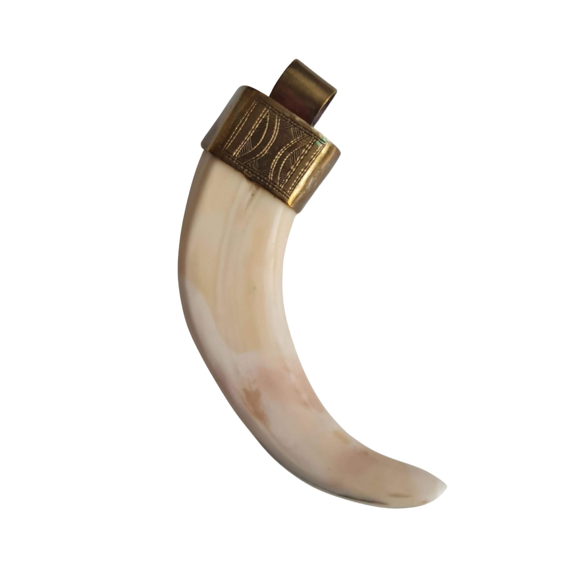 Colgante cuerno de jabalí en tono blanco roto con pieza dorada