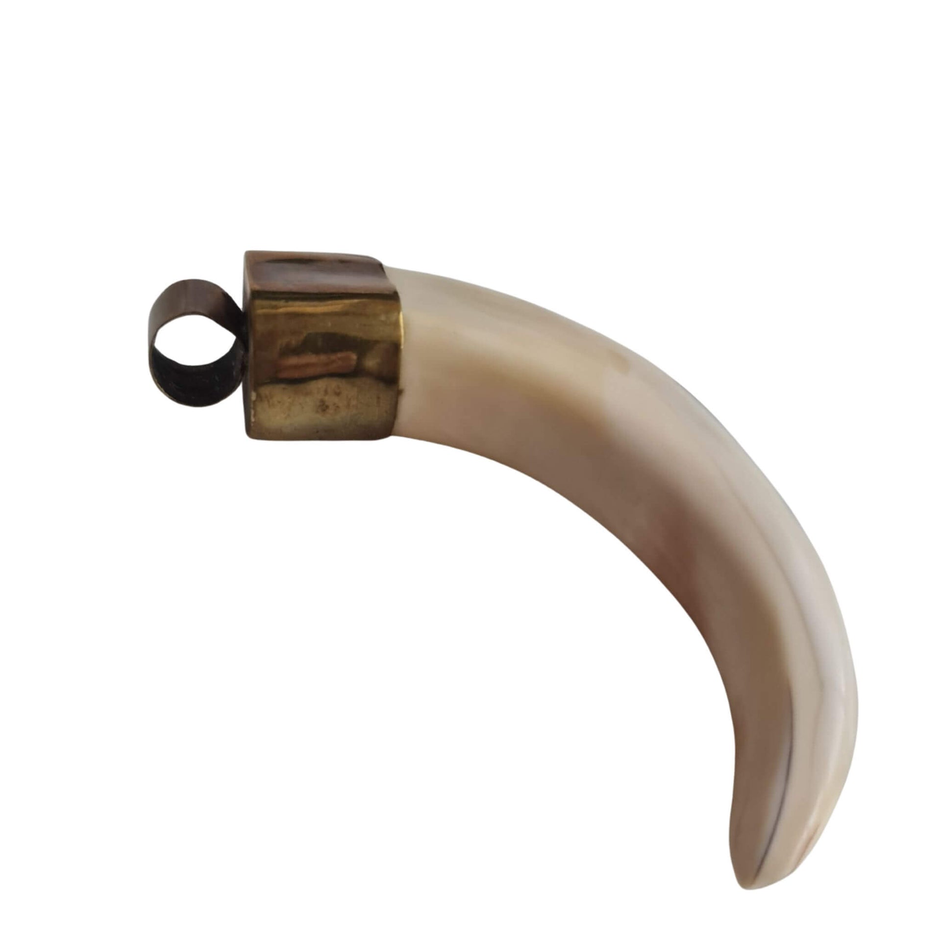 Colgante cuerno de jabalí en tono blanco roto con pieza dorada