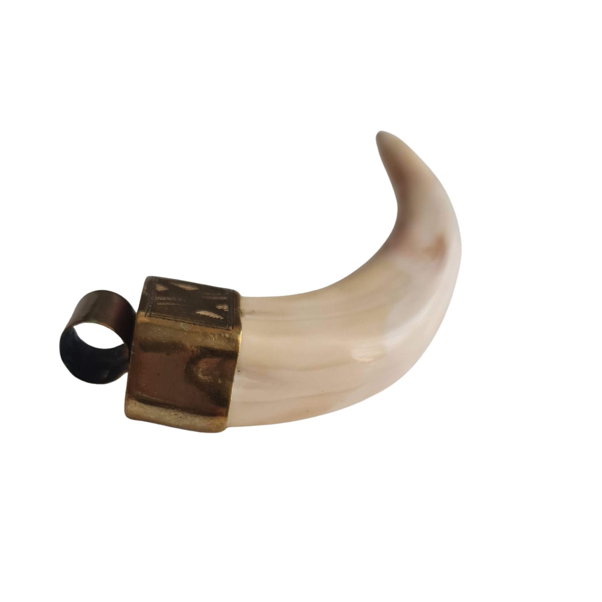 Colgante cuerno de jabalí en tono blanco roto con pieza dorada