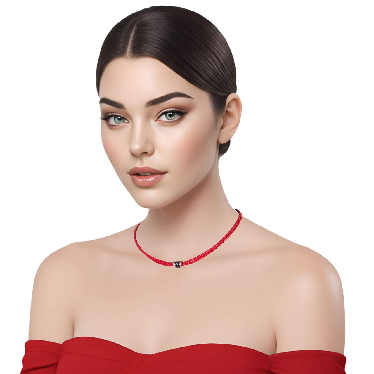 Collar gargantilla de cuero sintético rojo y rondelles de strass