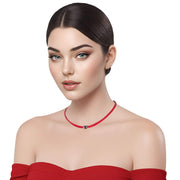 Collar gargantilla de cuero sintético rojo y rondelles de strass