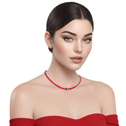 Collar gargantilla de cuero sintético rojo y rondelles de strass