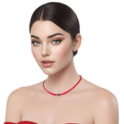 Collar gargantilla de cuero sintético rojo y rondelles de strass