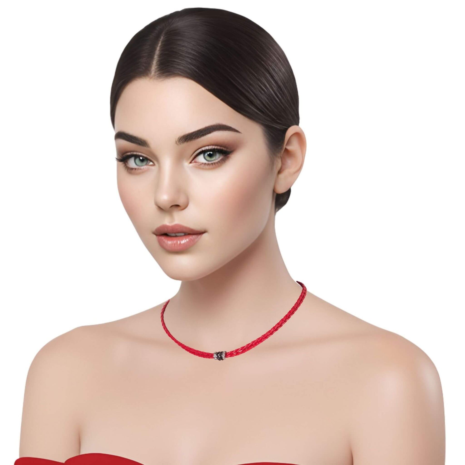 Collar gargantilla de cuero sintético rojo y rondelles de strass