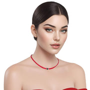 Collar gargantilla de cuero sintético rojo y rondelles de strass