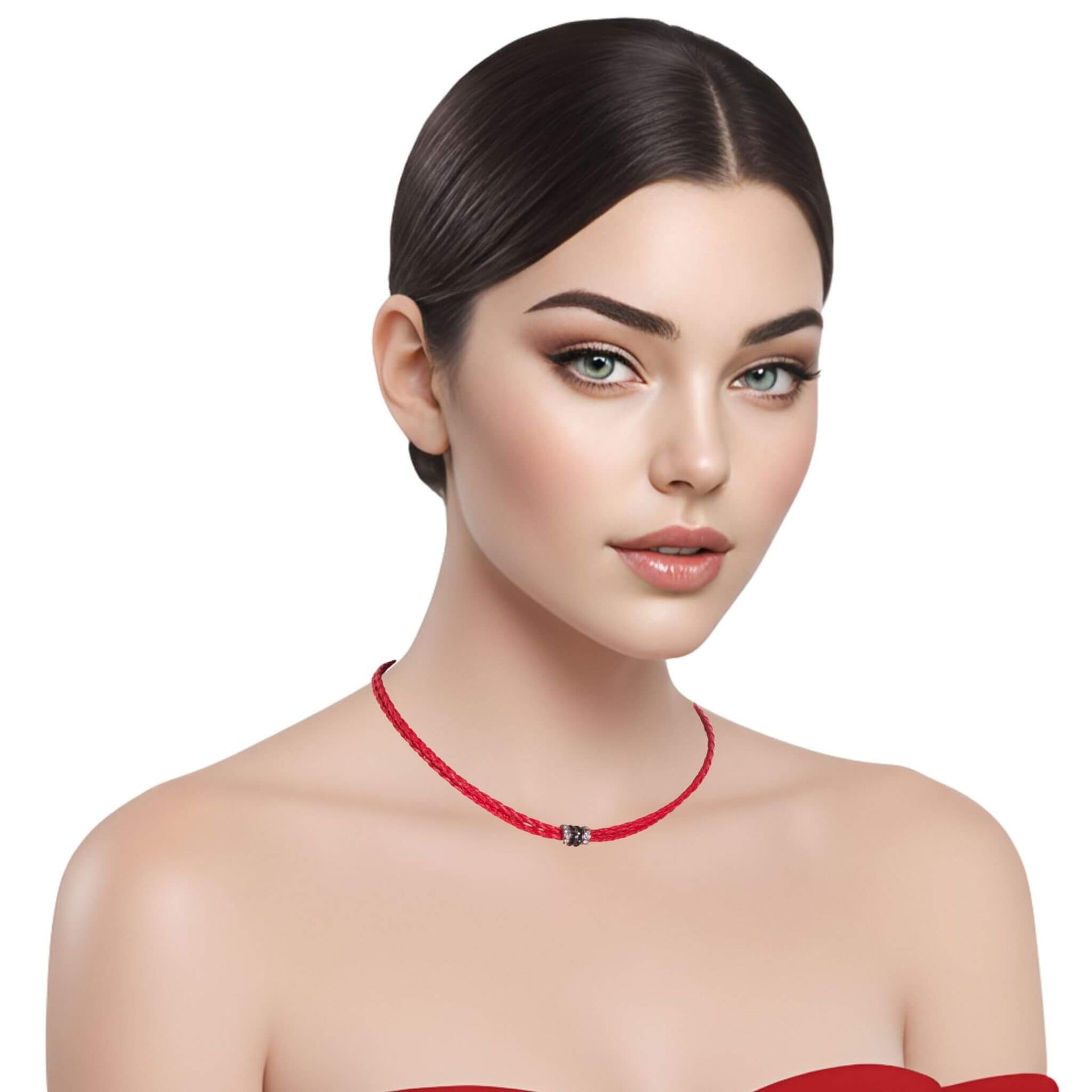 Collar gargantilla de cuero sintético rojo y rondelles de strass