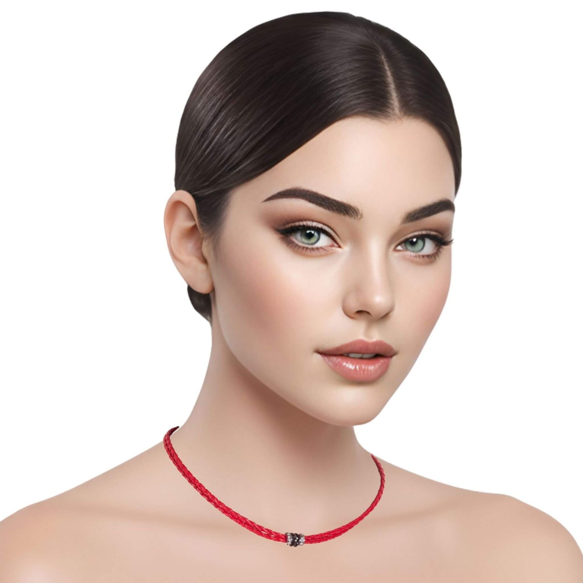 Collar gargantilla de cuero sintético rojo y rondelles de strass