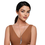 Collar cuerno de pitón en tonos marrones y cadena de hematite y plata