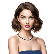 Collar gargantilla cuero negro y brillantes de cristal azul