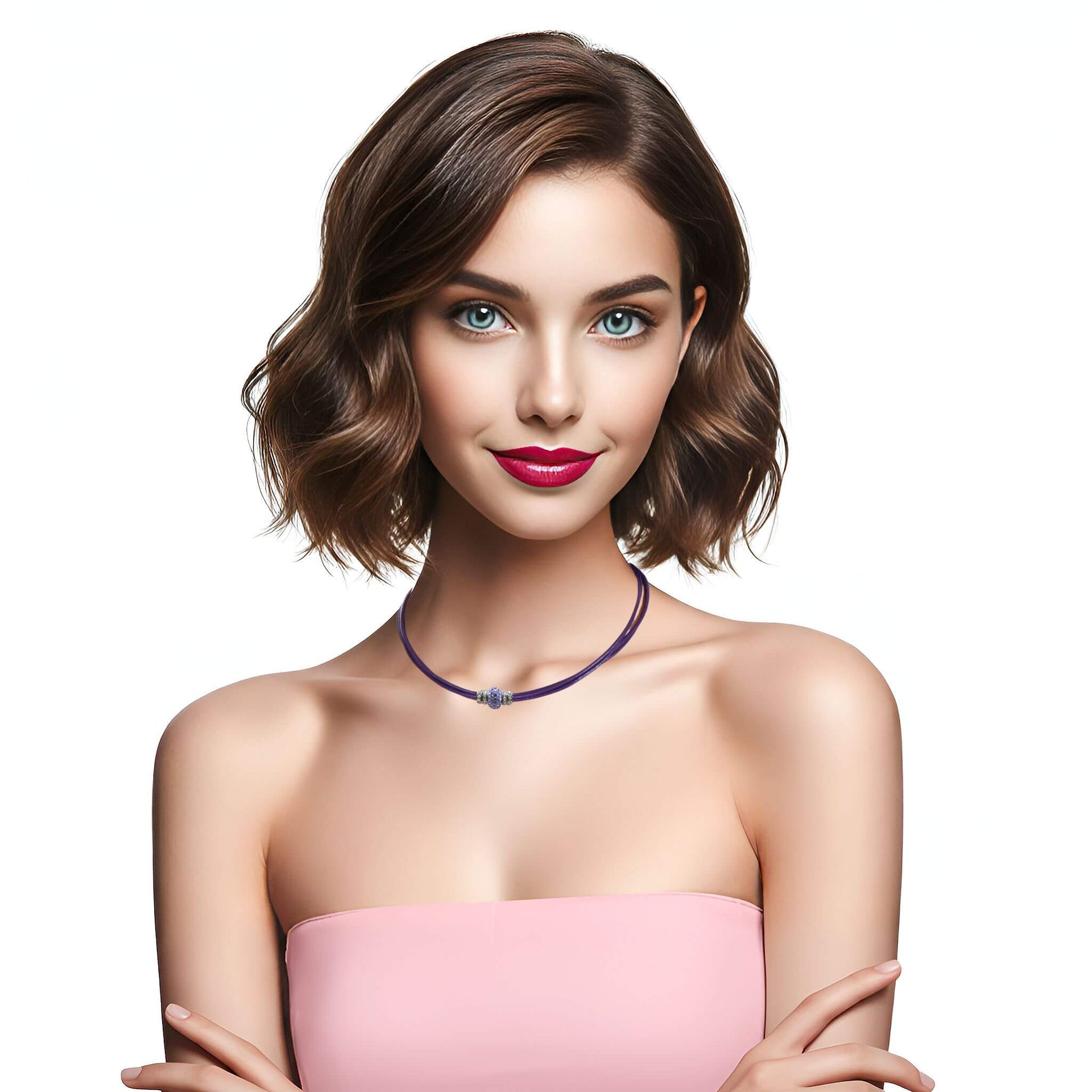 Collar gargantilla de cuero morado y brillantes de cristal morado