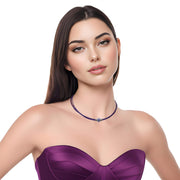 Collar gargantilla de cuero morado y brillantes de cristal morado
