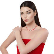 Collar gargantilla de cuero rojo y brillantes de cristal blanco