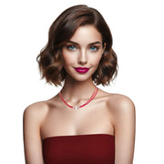 Collar gargantilla de cuero rojo y brillantes de cristal blanco