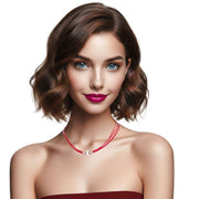 Collar gargantilla de cuero rojo y brillantes de cristal blanco