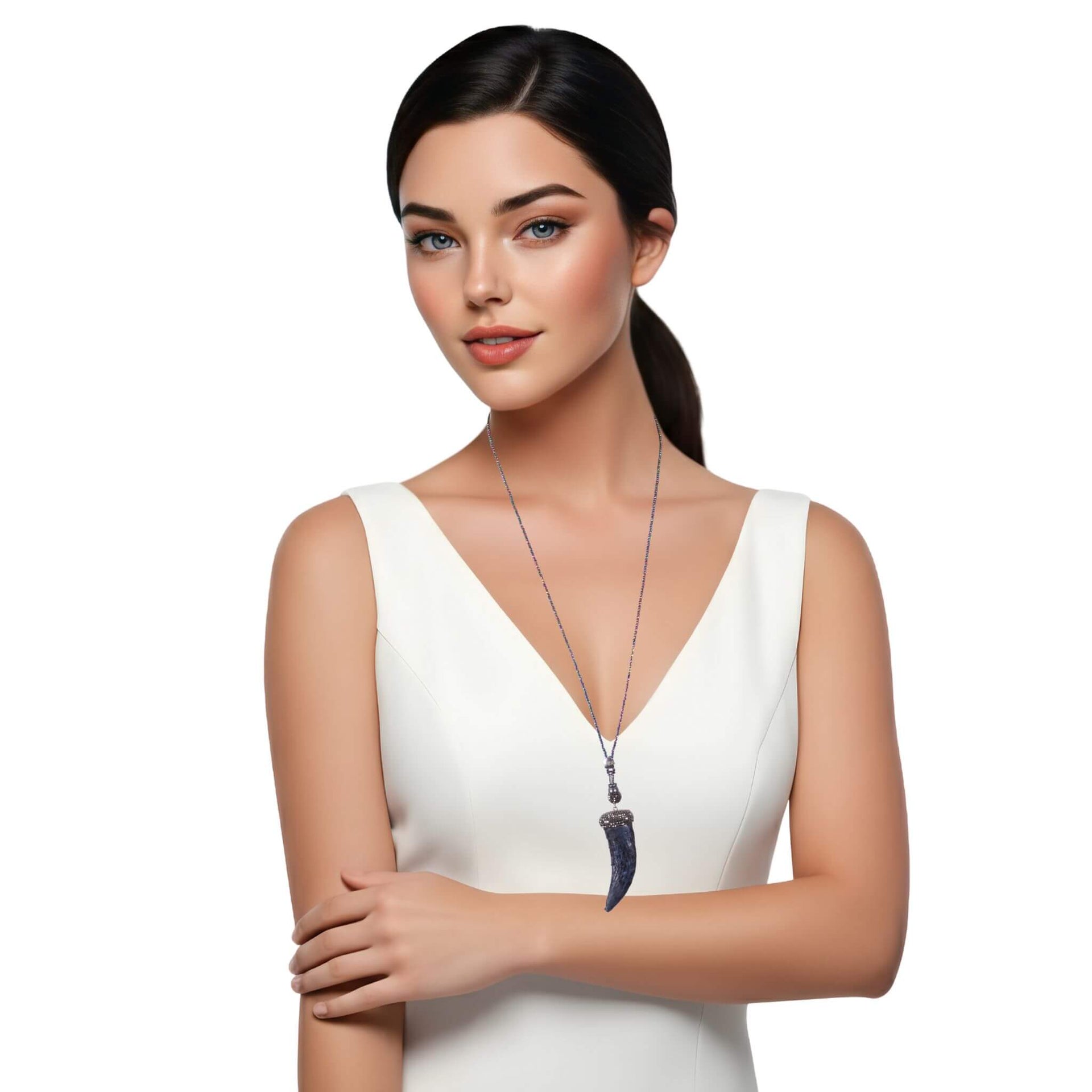 Collar cuerno de pitón azul y cadena de cristal