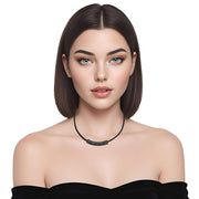 Collar gargantilla de cuero negro y tubo de strass negro