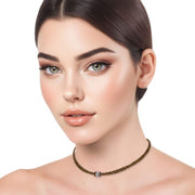 Collar gargantilla de cuero sintético trenzado dorado y rondelles