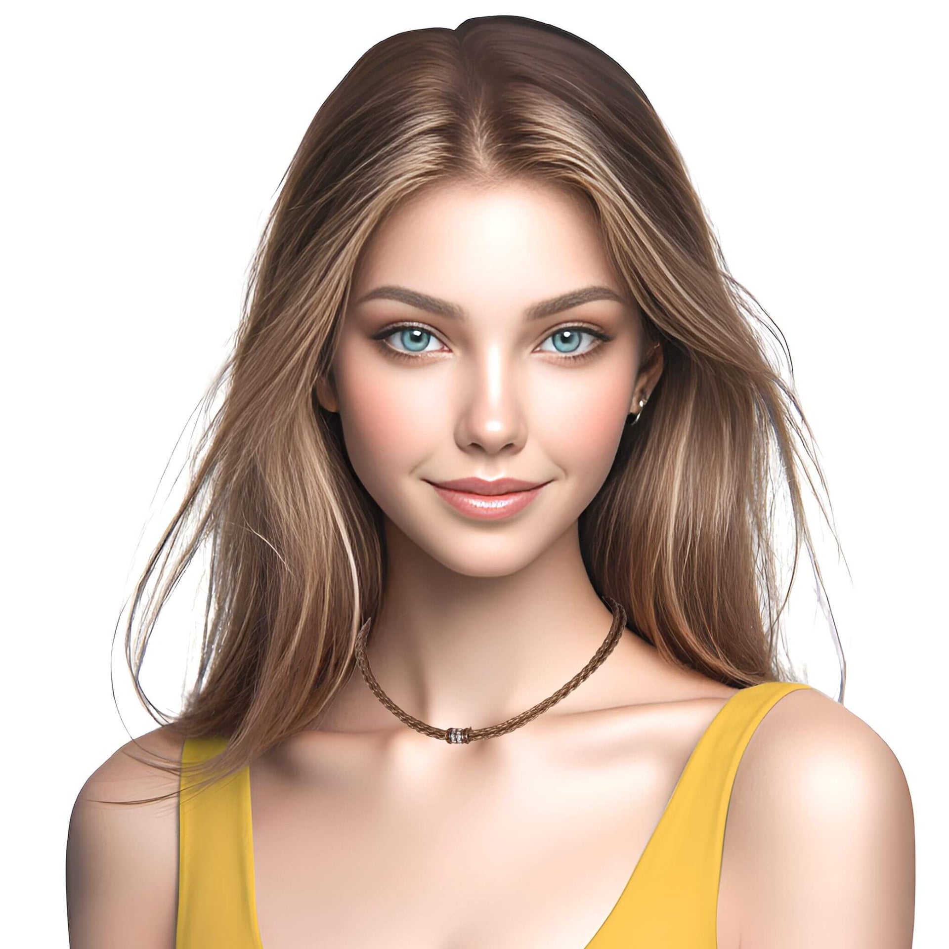 Collar gargantilla de cuero sintético trenzado dorado y rondelles