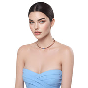 Collar de cuero chocolate y central de brillantes de cristal azul
