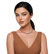 Collar de cuero chocolate y central de brillantes de cristal azul